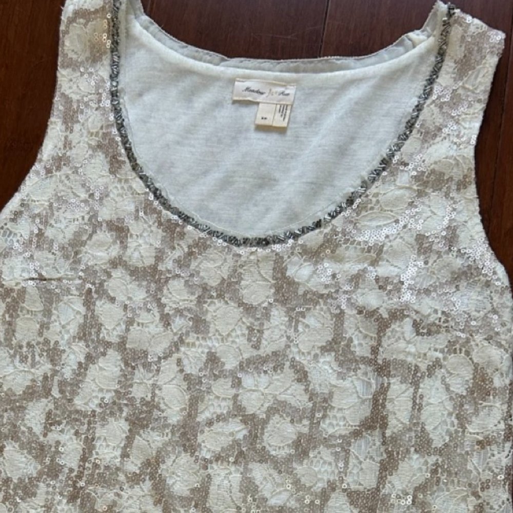 Anthropologie gold & silver beaded top with pleats